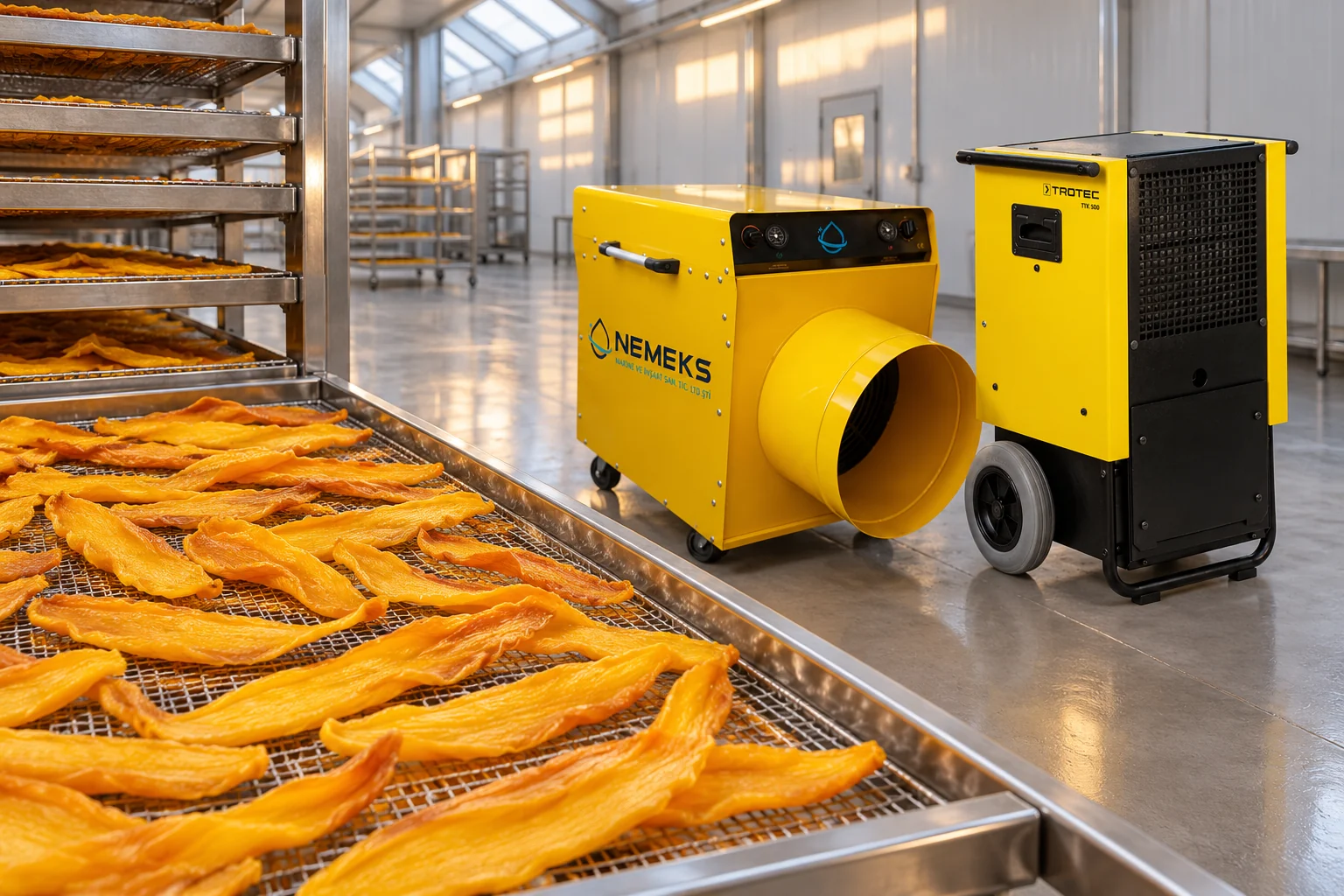 Mango için ısıtıcı ve nem alma cihazıyla örnek kurutma uygulaması